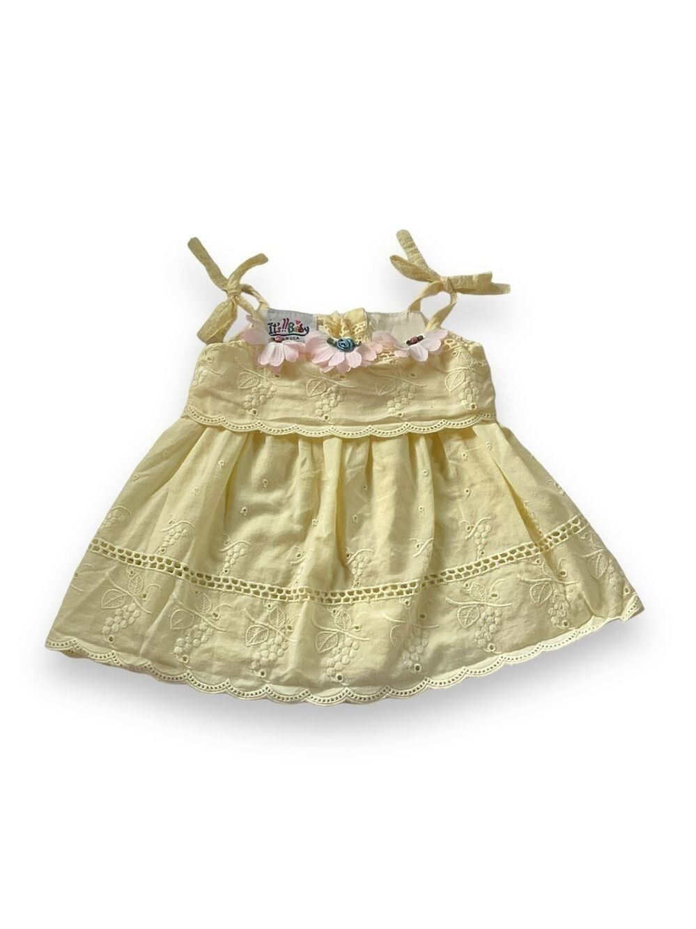 Vintage Its Baby Dress Yellow Floral Embroidered Spring Sun Summer Size‎ 3-6 mos